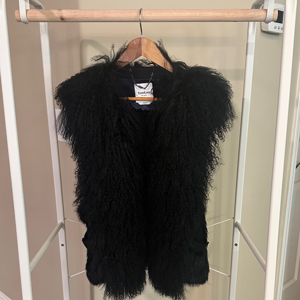 Bebe Natural Black Fur Vest